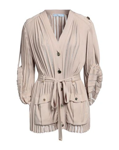 Shop Blumarine Woman Cardigan Sand Size 6 Cotton In Beige