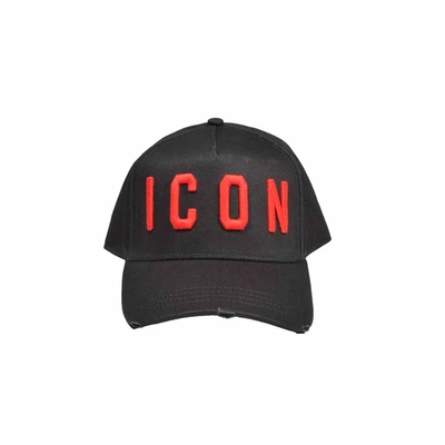 Shop Dsquared2 Red Icon Embroidery Black Hat With Visor