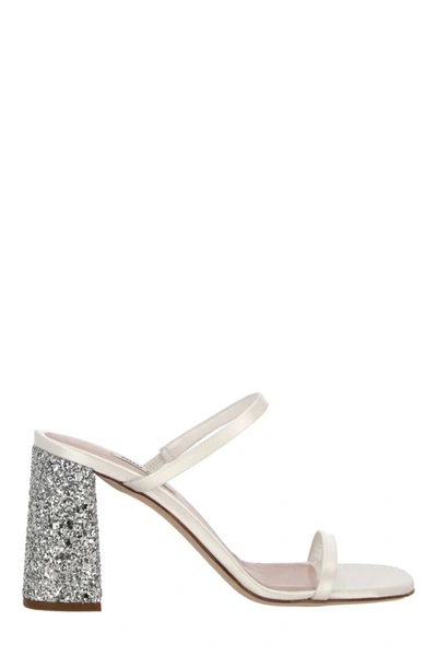 Miu Miu Forma Raso Glitter Slide Sandals In White
