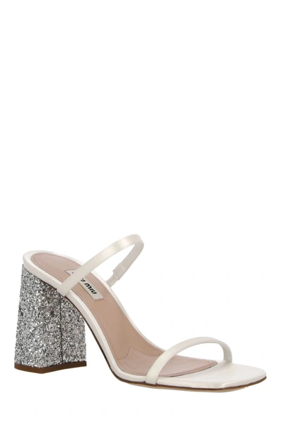 Miu Miu Forma Raso Glitter Slide Sandals In White