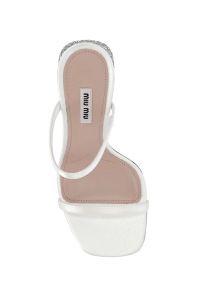 Miu Miu Forma Raso Glitter Slide Sandals In White