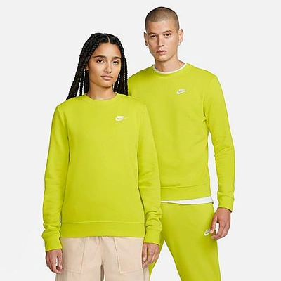 Shop Nike Women's Sportswear Club Fleece Crewneck Sweatshirt In Bright Cactus/white