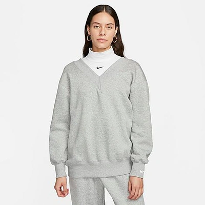 Shop Nike Women's Sportswear Phoenix Fleece Oversized V-neck Sweatshirt In Dark Grey Heather/sail