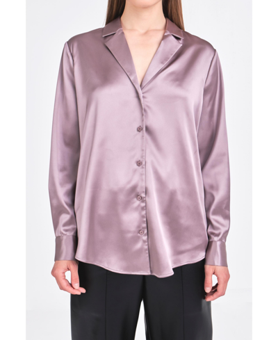 Shop Endless Rose Women's Classic Satin Over Shirt In Taupe