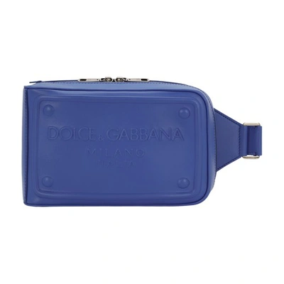 Shop Dolce & Gabbana Calfskin Belt Bag With Raised Logo In Blue