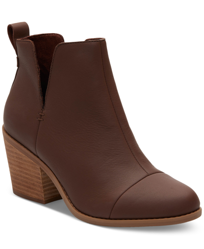 Shop Toms Women's Everly Cutout Block Heel Booties In Chestnut Leather