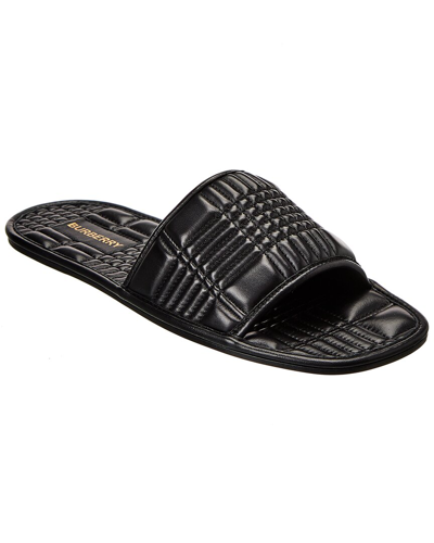 Shop Burberry Embroidered Detail Quilted Leather Slide In Black
