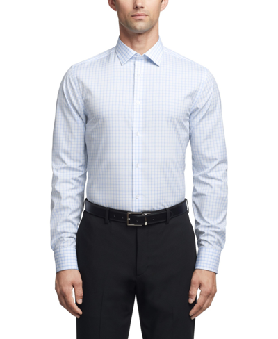 Shop Calvin Klein Men's Refined Cotton Stretch Slim Fit Wrinkle Free Dress Shirt In Blue