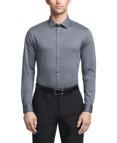 Shop Calvin Klein Men's Refined Cotton Knit Slim Fit Stretch Wrinkle Free Dress Shirt In Navy