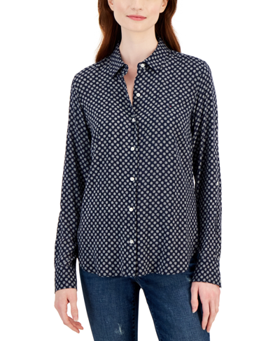 Shop Tommy Hilfiger Women's Ditsy Floral Printed Button Shirt In Blue