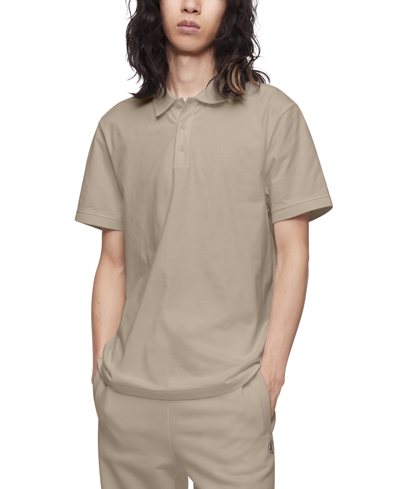 Shop Calvin Klein Men's Regular-fit Smooth Cotton Monogram Logo Polo Shirt In Plaza Taupe