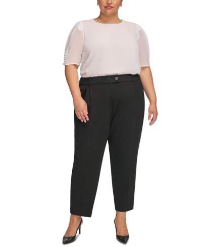 Shop Calvin Klein Plus Size Pleat-front Cropped Ankle Pants In Black
