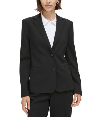 Shop Calvin Klein Petite Two-button Notch-collar Jacket In Black