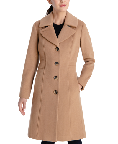 Shop Anne Klein Women's Single-breasted Wool Blend Walker Coat, Created For Macy's In Camel