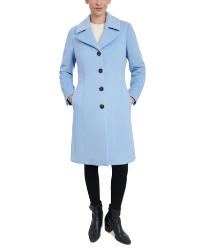 Shop Anne Klein Women's Single-breasted Wool Blend Walker Coat, Created For Macy's In Glacial Blue