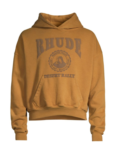 Shop Rhude Men's Desert Valley Logo Cropped Hoodie In Camel