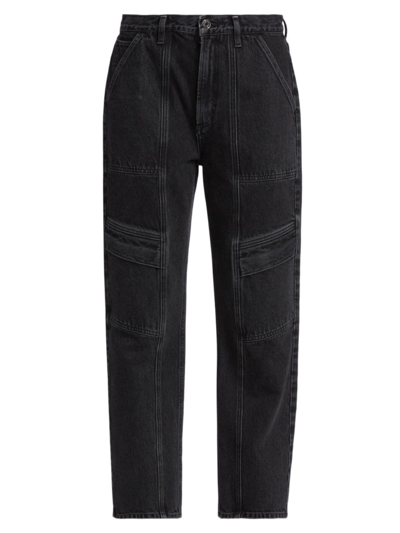 Shop Agolde Women's Cooper Straight-leg Cargo Jeans In Panther Washed Black