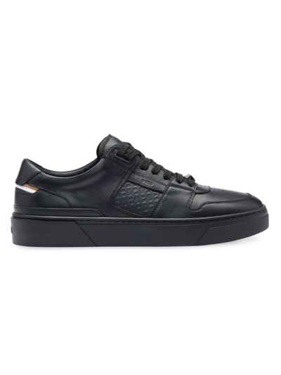 Shop Hugo Boss Men's Leather Lace-up Trainers With Monogram Detailing In Black