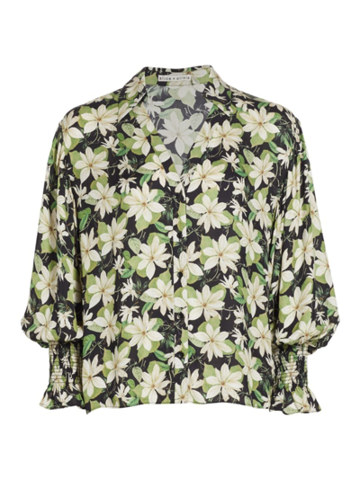 Shop Alice And Olivia Women's Julius Swingy Floral Blouse In Moonlight Floral