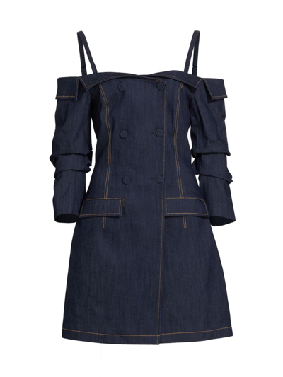 Shop Cinq À Sept Women's Malinda Off-the-shoulder Denim Minidress In Indigo