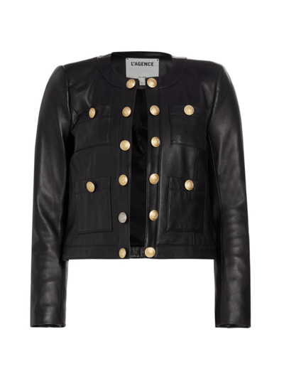 Shop L Agence Women's Jayde Collarless Leather Jacket In Black