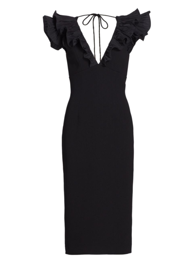 Shop Rebecca Vallance Women's Chloe Ruffled V-neck Midi-dress In Black