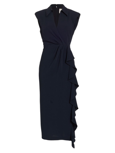 Shop Cinq À Sept Women's Tori Ruffled Crepe Wrap-effect Midi-dress In Navy