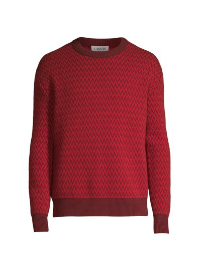 Shop Lanvin Men's Curb Chevron Knit Crewneck Sweater In Red