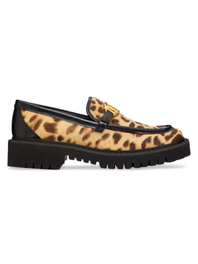 Shop Valentino Women's Vlogo Signature Pony-effect Calfskin Loafers In Animal Print