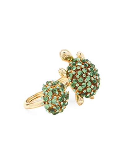 Shop Oscar De La Renta Women's Goldtone & Glass Crystal Turtle Ring Set In Tourmaline