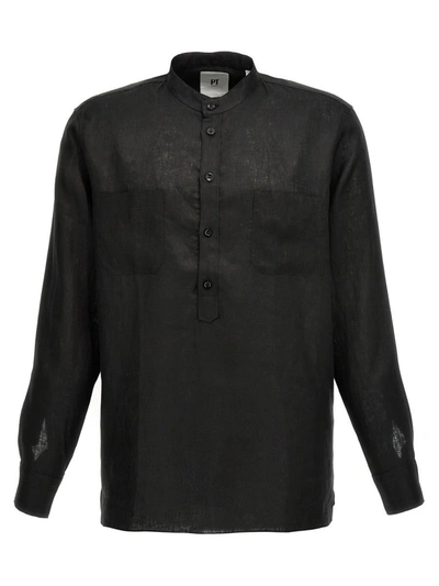 Shop Pt Torino Linen Shirt In Black
