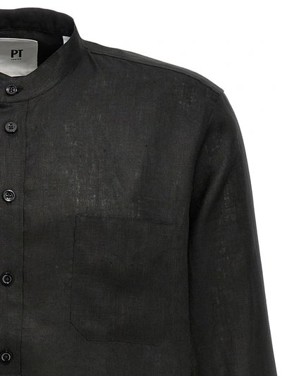 Shop Pt Torino Linen Shirt In Black