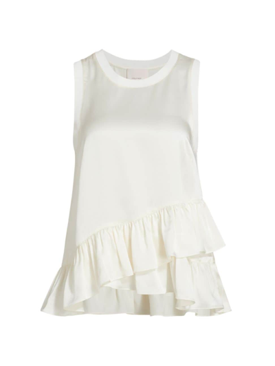 Shop Cinq À Sept Women's Luisa Ruffled Silk Charmeuse Top In Ivory