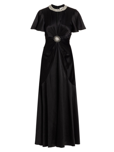 Shop Cinq À Sept Women's Sharma Embellished Silk Satin Twist-front Gown In Black