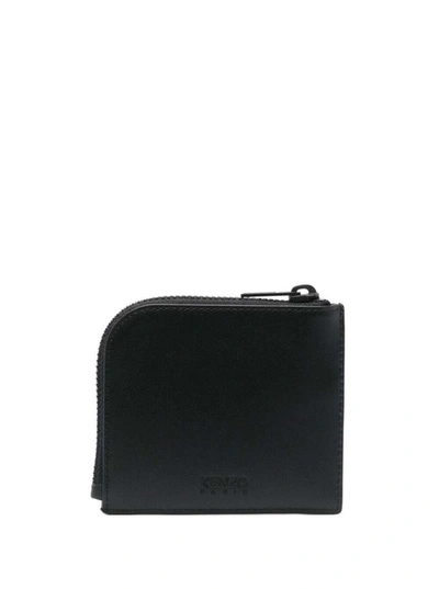 Shop Kenzo Black Coin Purse With Logo Print In Leather Man