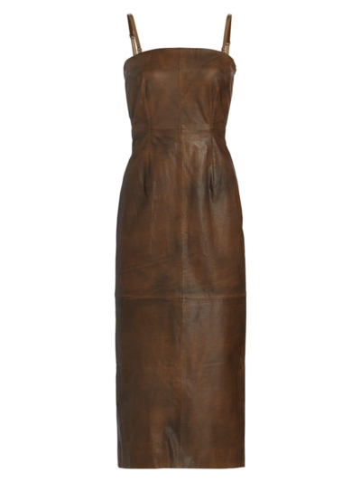 Shop Remain Birger Christensen Women's Leather Pencil Dress In Brown Sugar Comb
