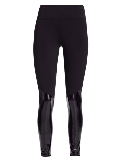 Shop Heroine Sport Women's Patent-paneled Cropped Leggings In Black