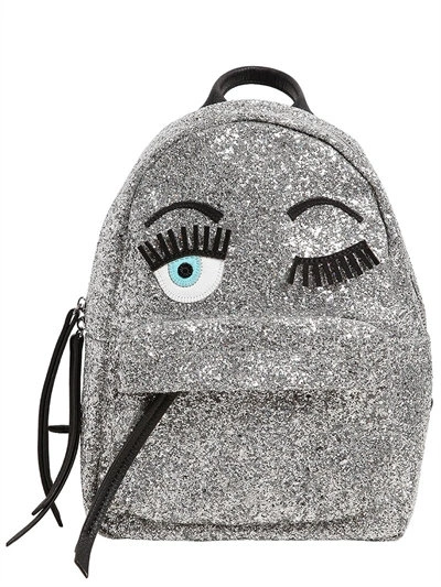 Shop Chiara Ferragni Flirting Eyes Glitter Mini Backpack In Silver