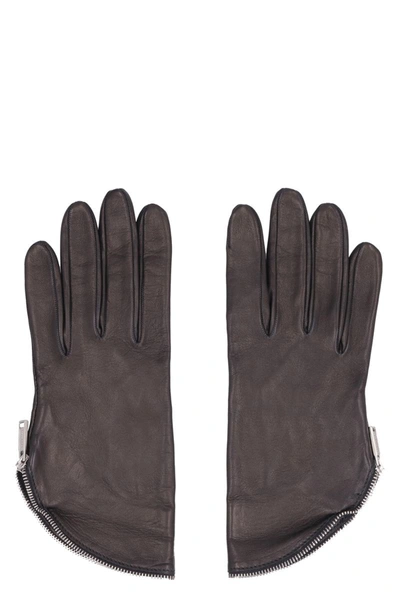 Shop Dsquared2 Nappa Leather Gloves With Decorative Zip In Black