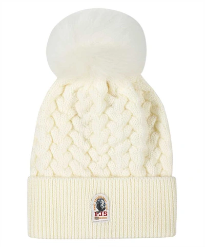 Shop Parajumpers Knitted Beanie With Pom-pom In Panna