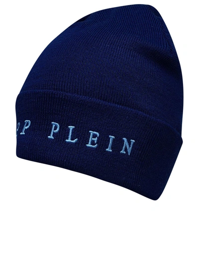 Shop Philipp Plein Wool Blend Blue Beanie In Navy