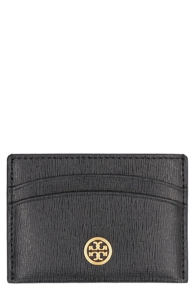 Shop Tory Burch Robinson Leather Card Holder In Black