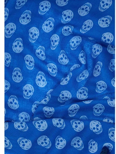 Shop Alexander Mcqueen 'skull' Scarf In Light Blue