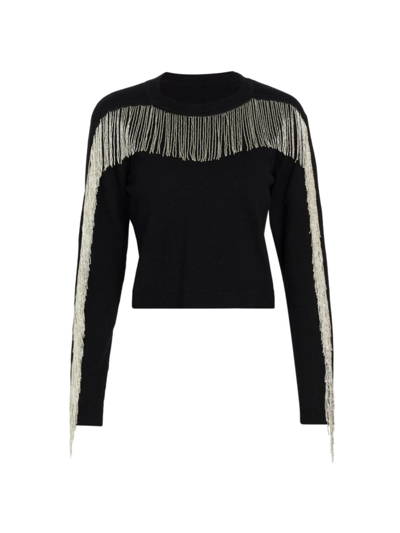 Shop Cinq À Sept Women's Althea Fringe Wool-blend Sweater In Black Silver