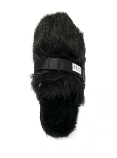 Shop Suicoke 'zavo-2eu' Black Mules With Logo Patch In Eco Fur Man