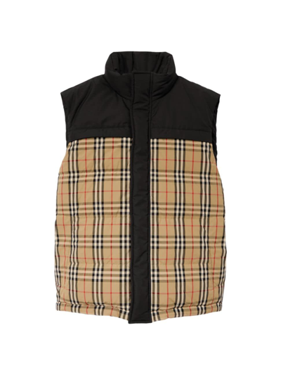 Shop Burberry Men's Oakwood Reversible Down Vest In Archive Beige Check