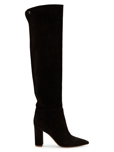Shop Gianvito Rossi Women's Piper 85mm Suede Over-the-knee Boots In Black