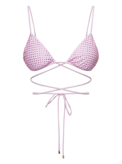 Shop Self-portrait Triangle Bikini Top With All-over Crystal Embellishement In Lilac Polyammide Woman In Violet