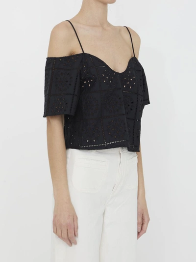 Shop Ganni Broderie Anglaise Top In Black