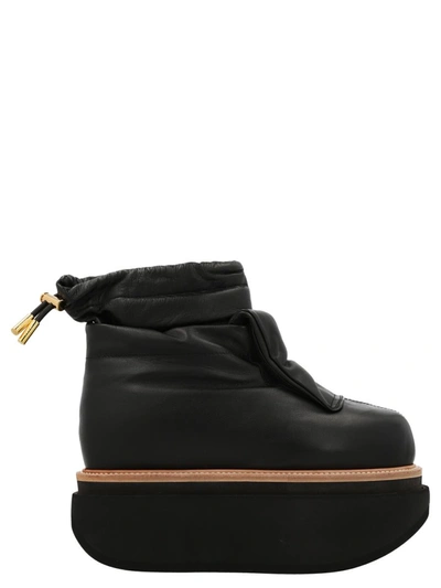 Shop Sacai 'leather Puffy Short' Ankle Boots In Black